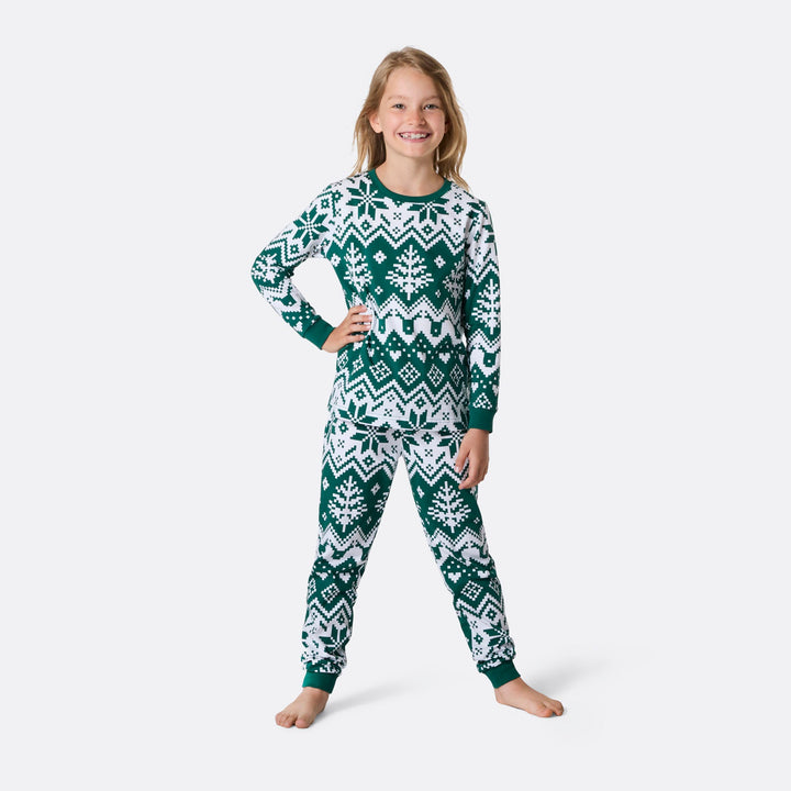 Julstickad Grön Julpyjamas Barn