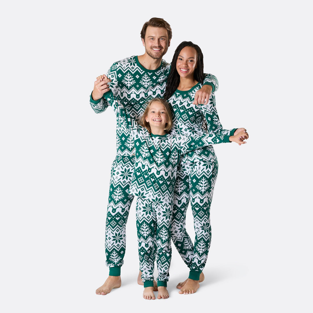 Julstickad Grön Julpyjamas Familj