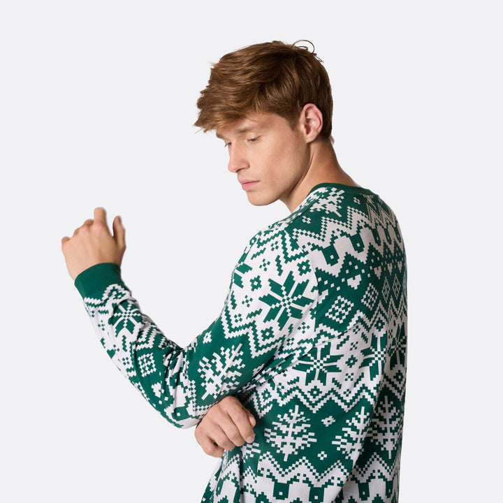 Julstickad Grön Julpyjamas Familj