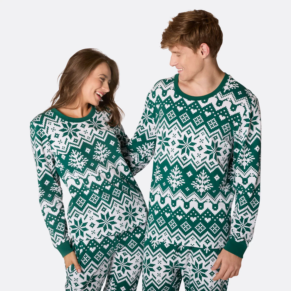 Julstickad Grön Julpyjamas Familj