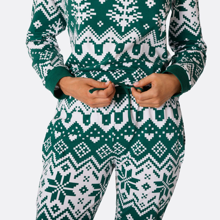 Julstickad Grön Julpyjamas Familj