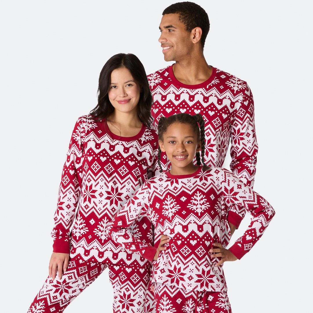 Julstickad Röd Julpyjamas Familj