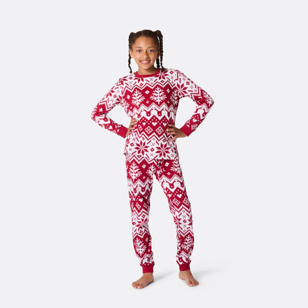 Julstickad Röd Julpyjamas Barn