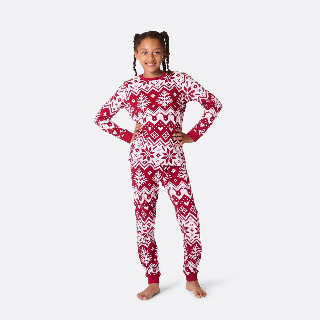 Julstickad Röd Julpyjamas Familj