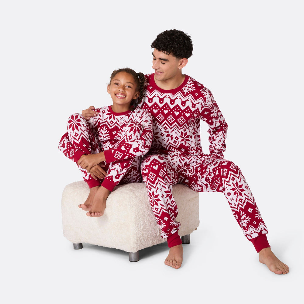 Julstickad Röd Julpyjamas Familj