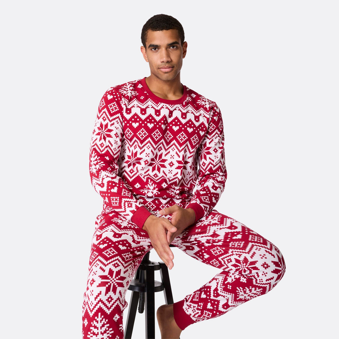 Julstickad Röd Julpyjamas Familj