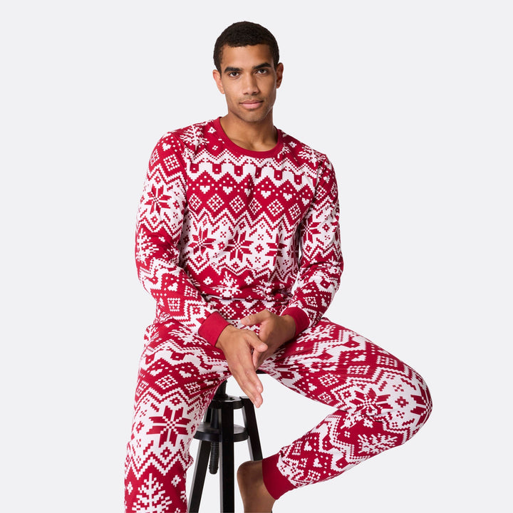 Julstickad Röd Julpyjamas Familj