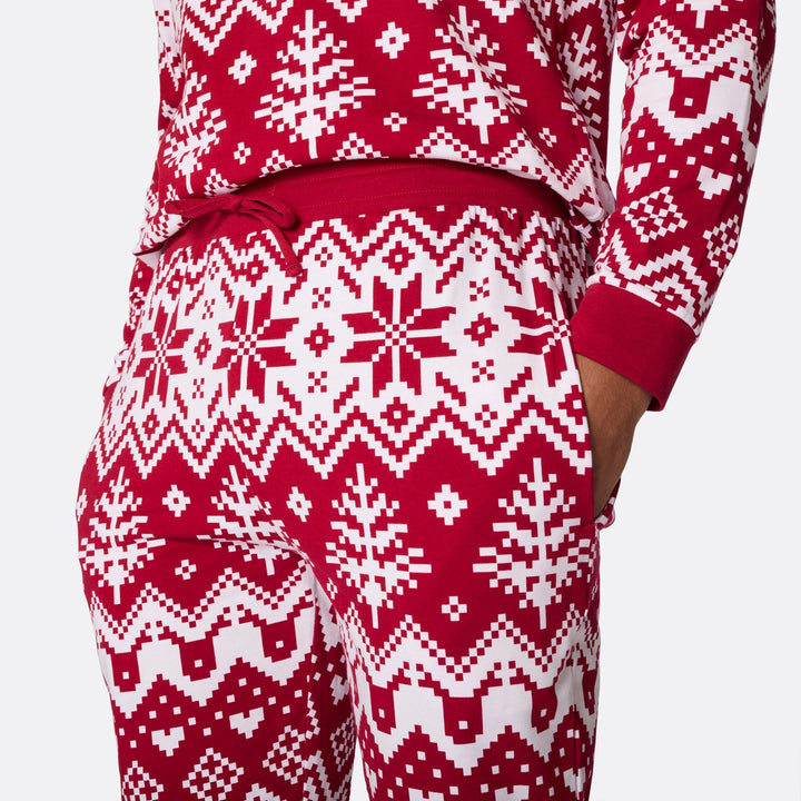 Julstickad Röd Julpyjamas Familj
