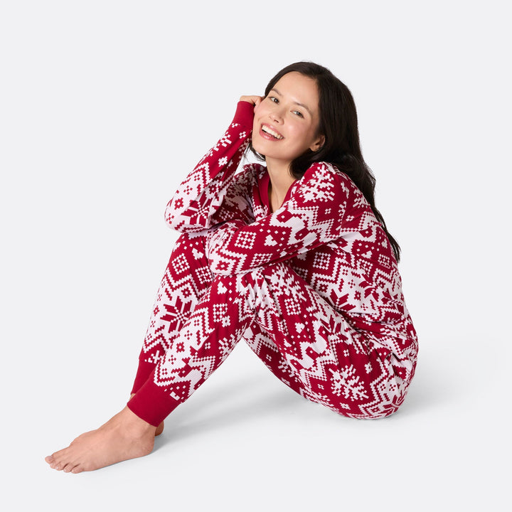 Julstickad Röd Julpyjamas Familj