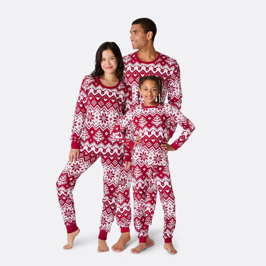 Julstickad Röd Julpyjamas Familj