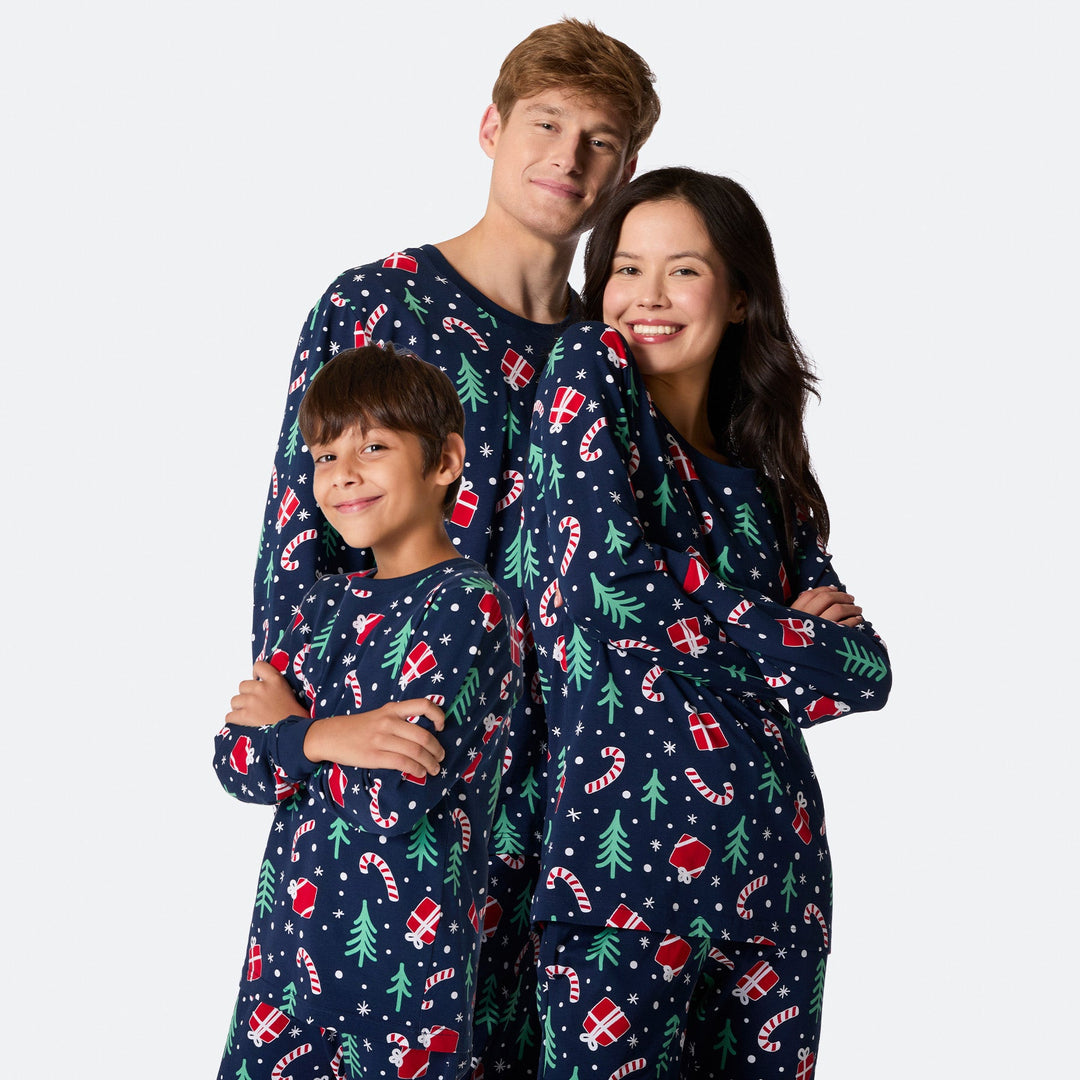 Julmönster Blå Julpyjamas Familj