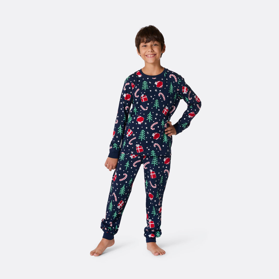 Julmönster Blå Julpyjamas Familj