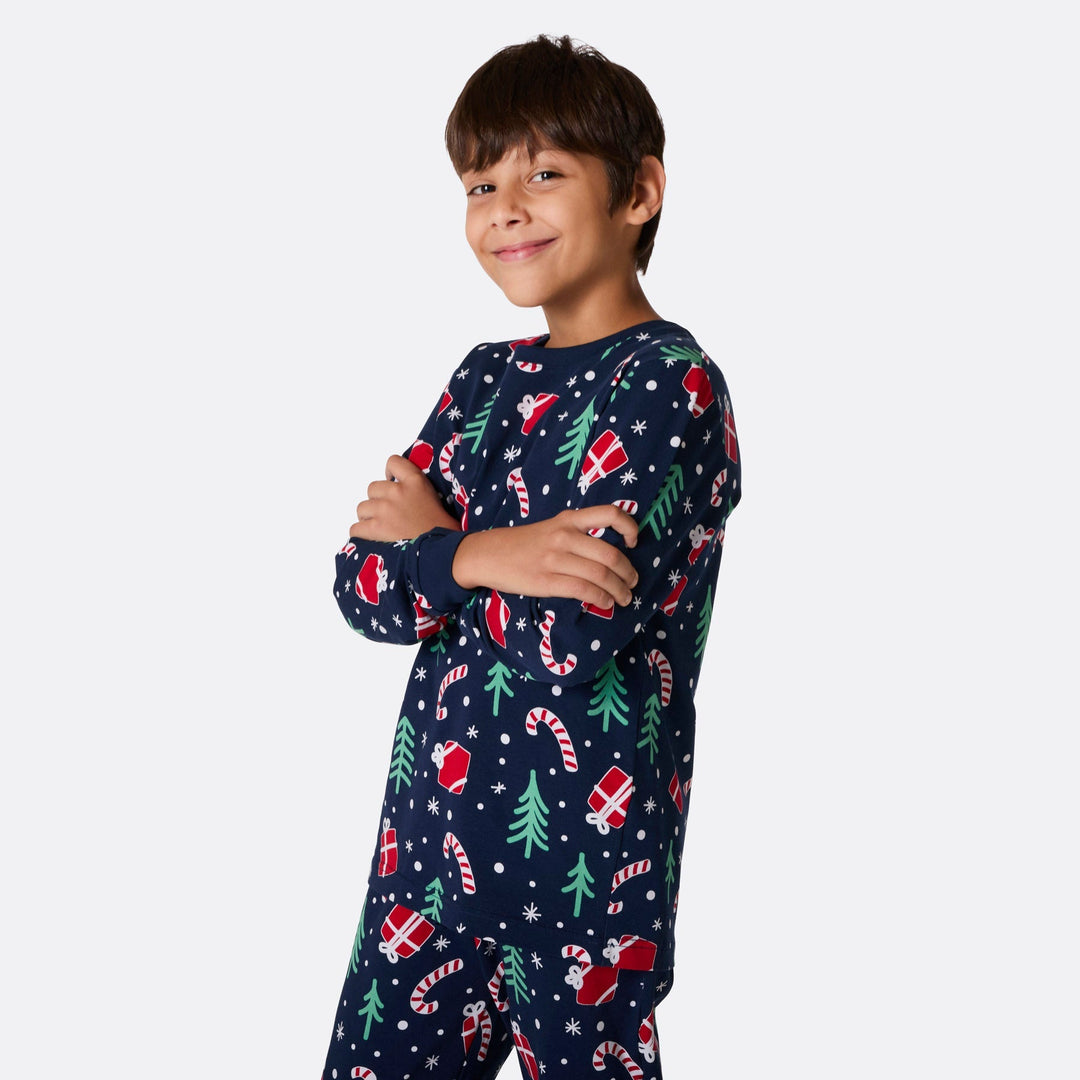 Julmönster Blå Julpyjamas Familj