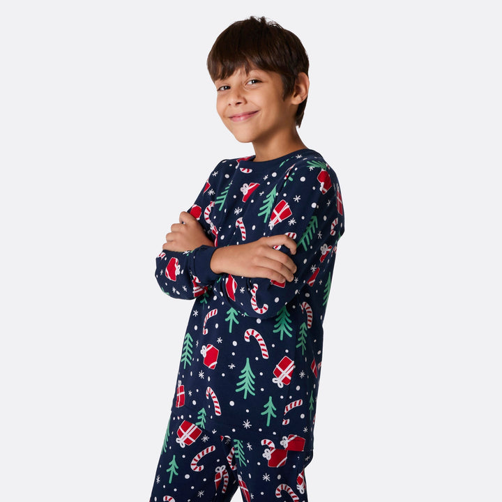 Julmönster Blå Julpyjamas Familj