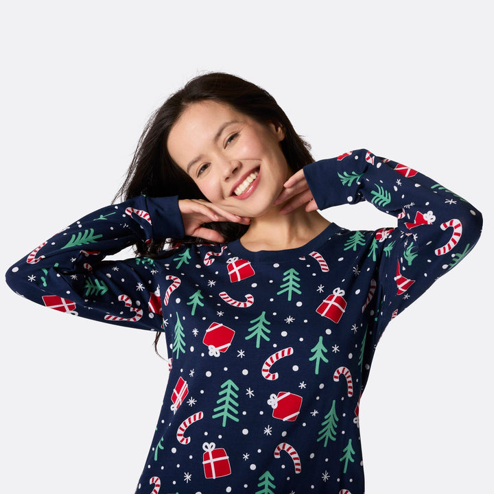 Julmönster Blå Julpyjamas Familj