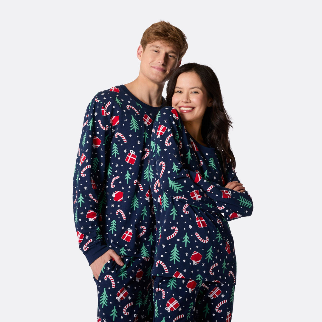 Julmönster Blå Julpyjamas Familj