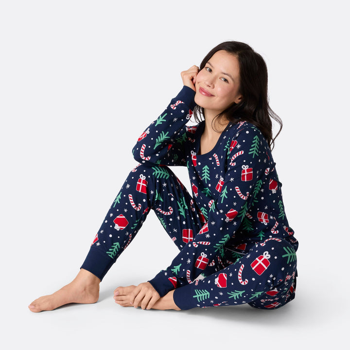 Julmönster Blå Julpyjamas Familj