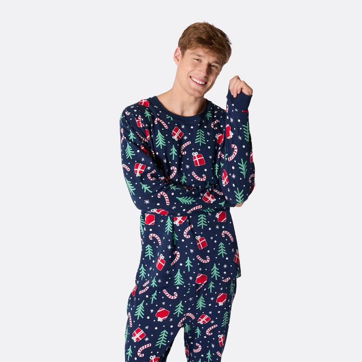 Julmönster Blå Julpyjamas Familj