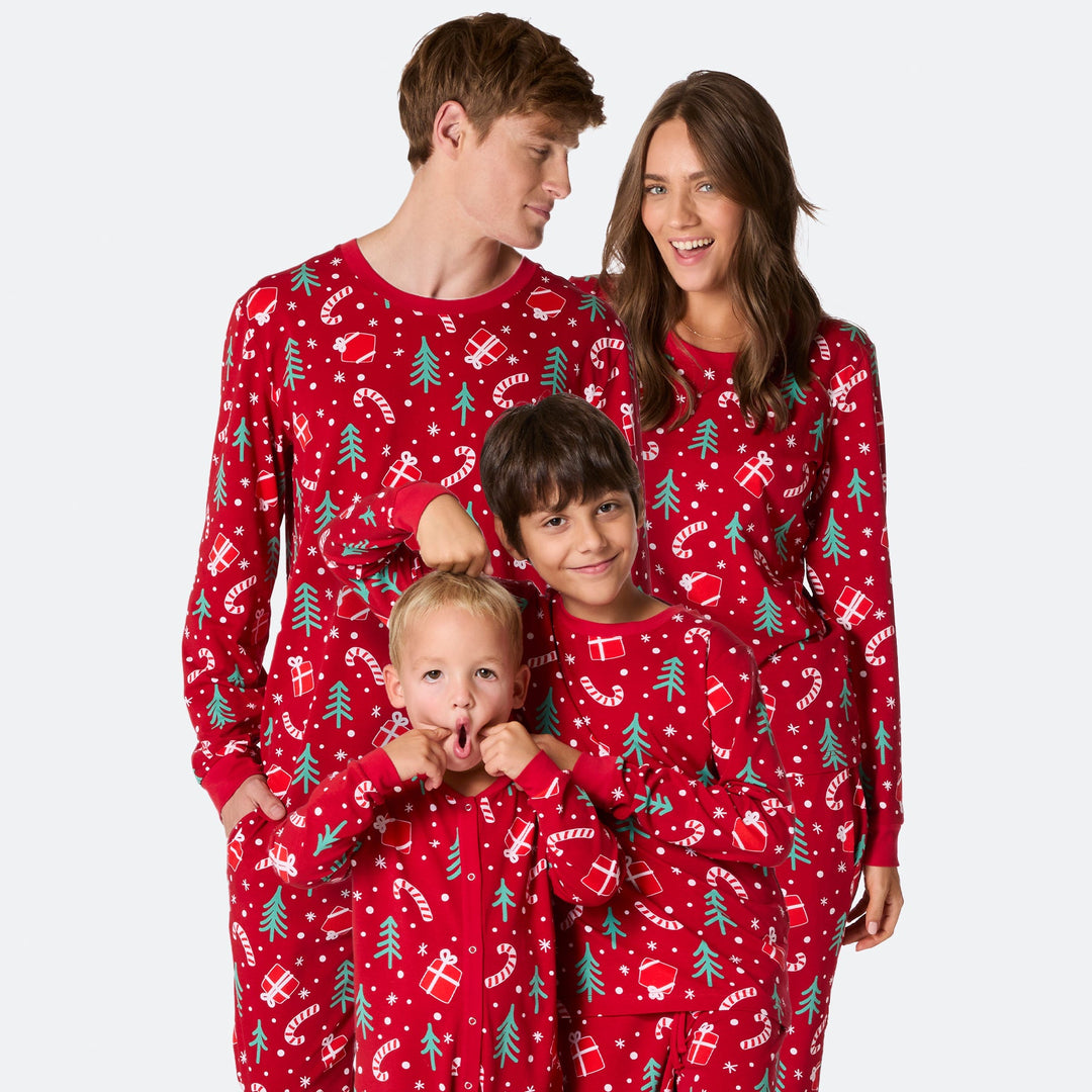 Julmönster Röd Julpyjamas Familj