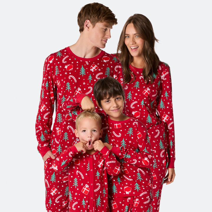 Julmönster Röd Julpyjamas Familj