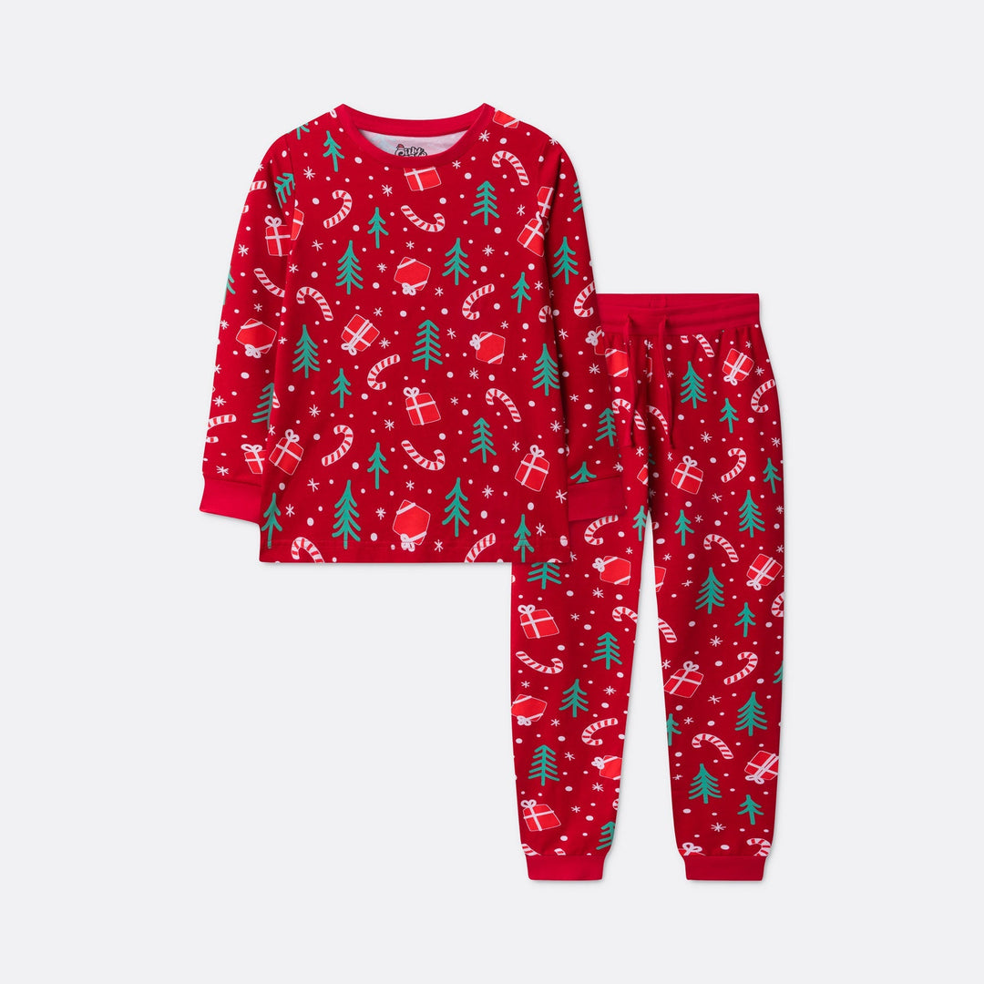 Julmönster Röd Julpyjamas Familj