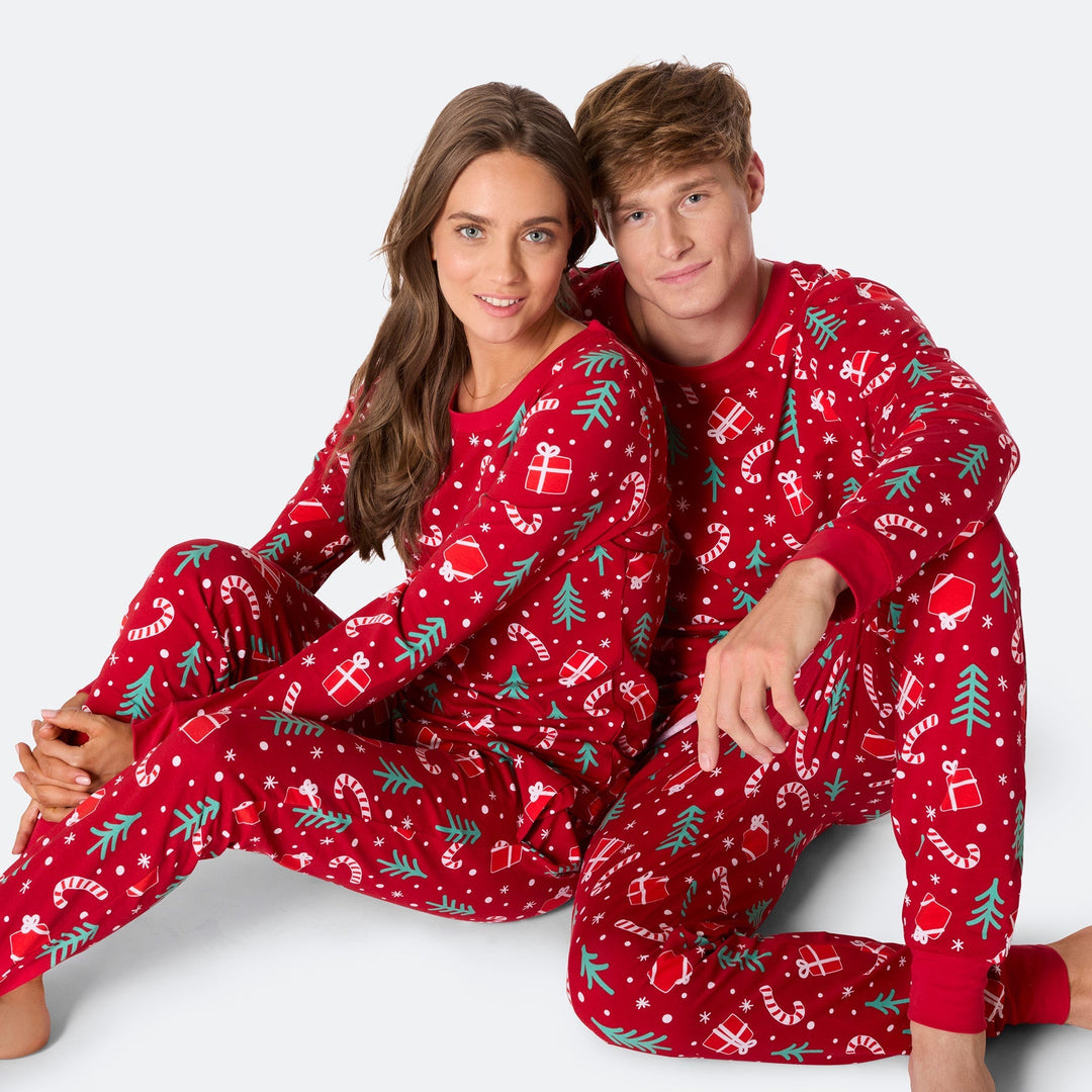 Julmönster Röd Julpyjamas Familj