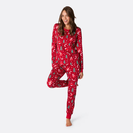 Julmönster Röd Julpyjamas Dam