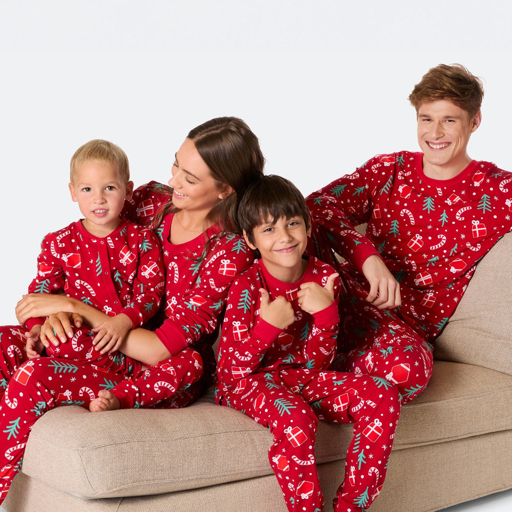 Julmönster Röd Julpyjamas Familj