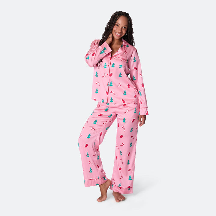 Rosa Satin Julpyjamas Dam