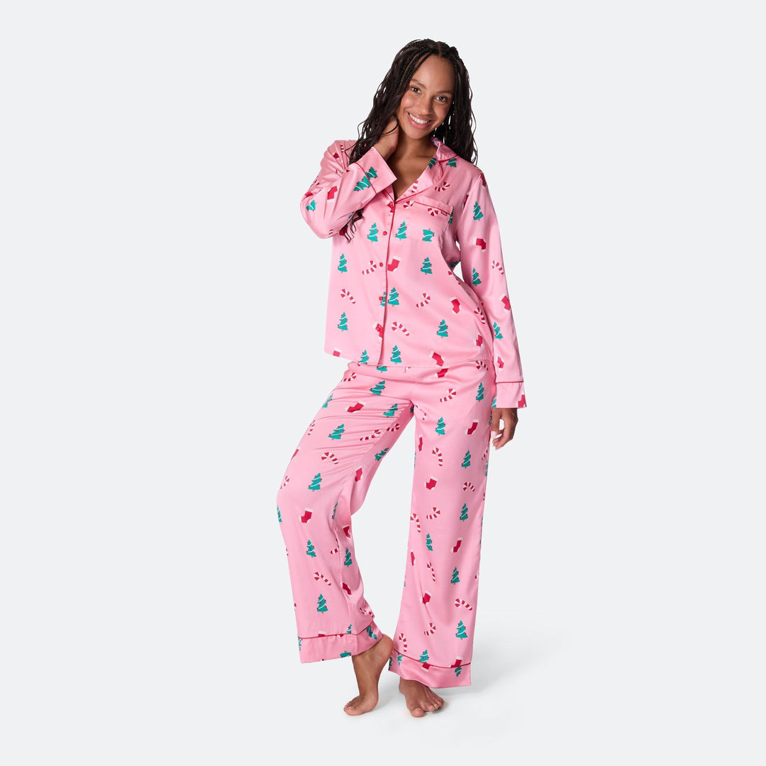 Rosa Satin Julpyjamas Dam