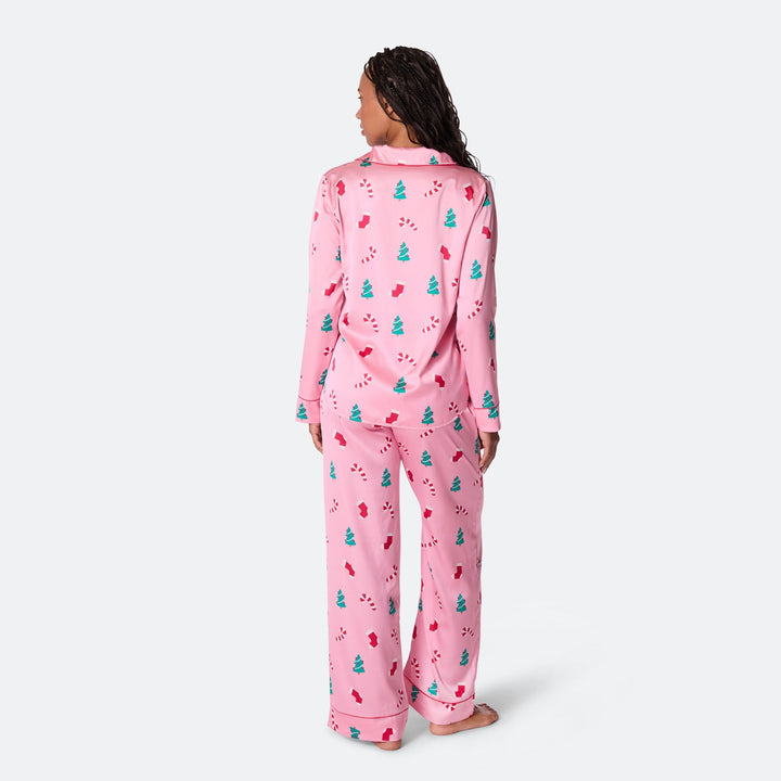 Rosa Satin Julpyjamas Dam