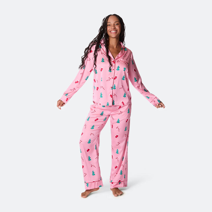 Rosa Satin Julpyjamas Dam