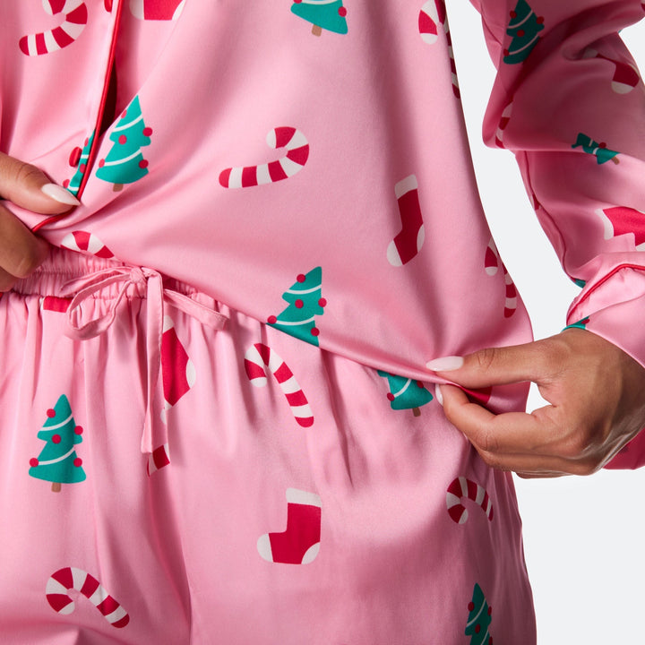 Rosa Satin Julpyjamas Dam