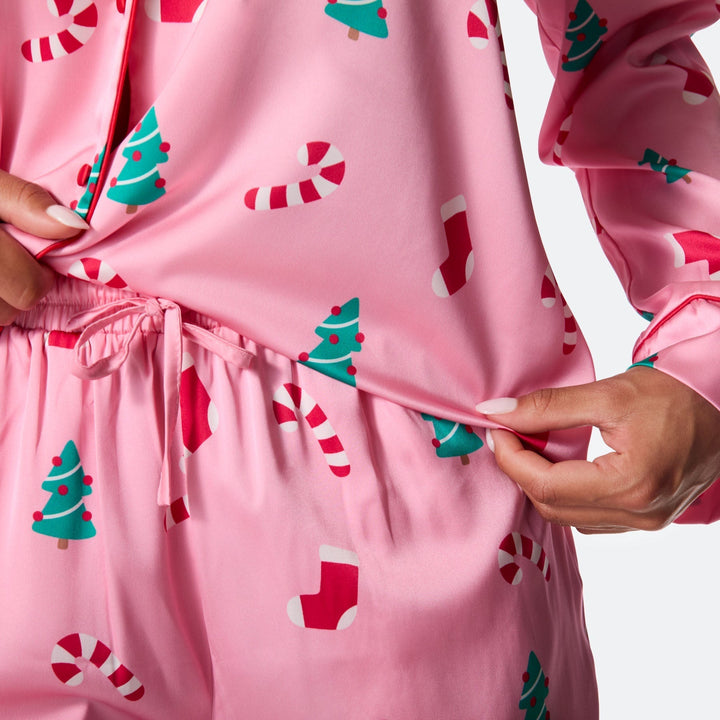 Rosa Satin Julpyjamas Dam