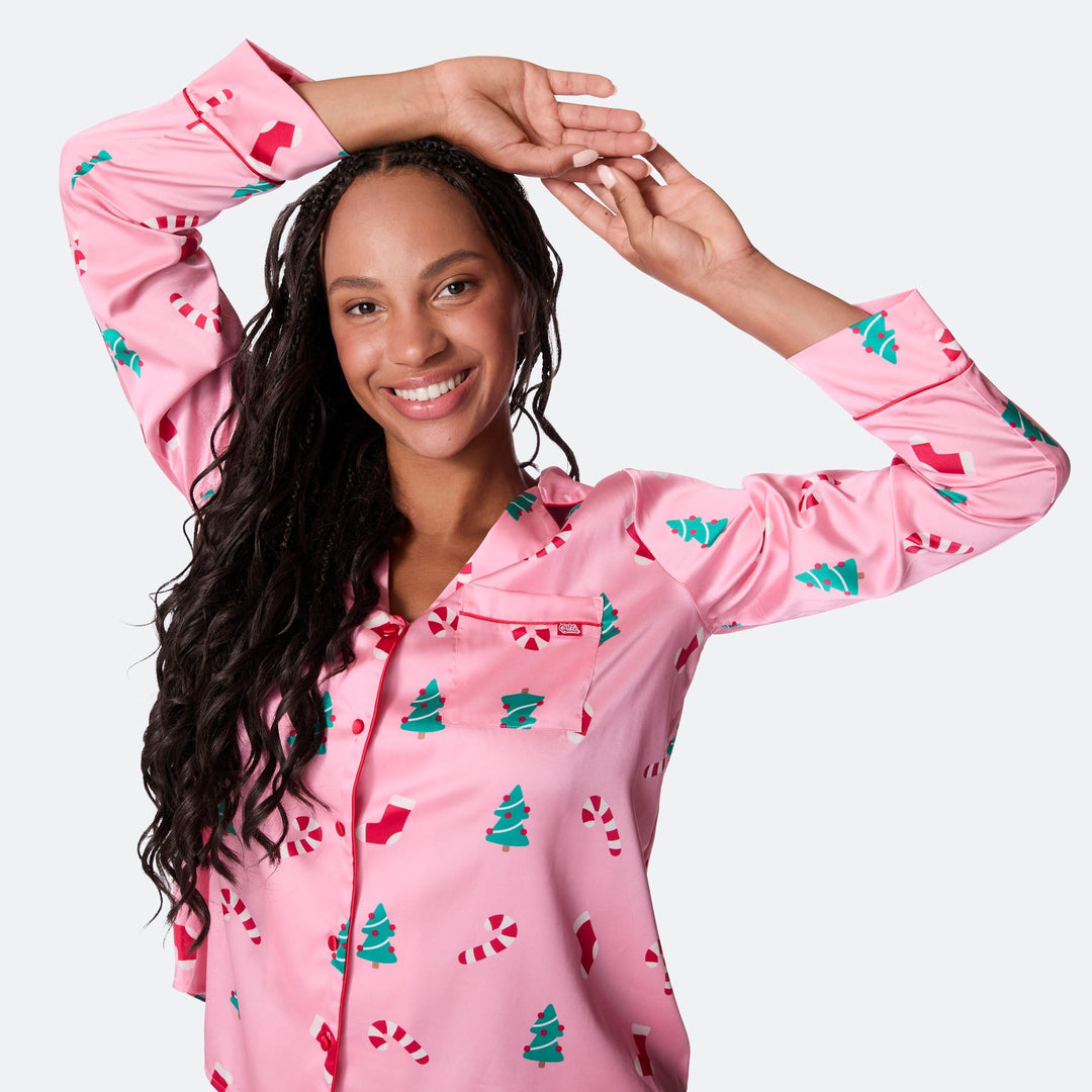 Rosa Satin Julpyjamas Dam