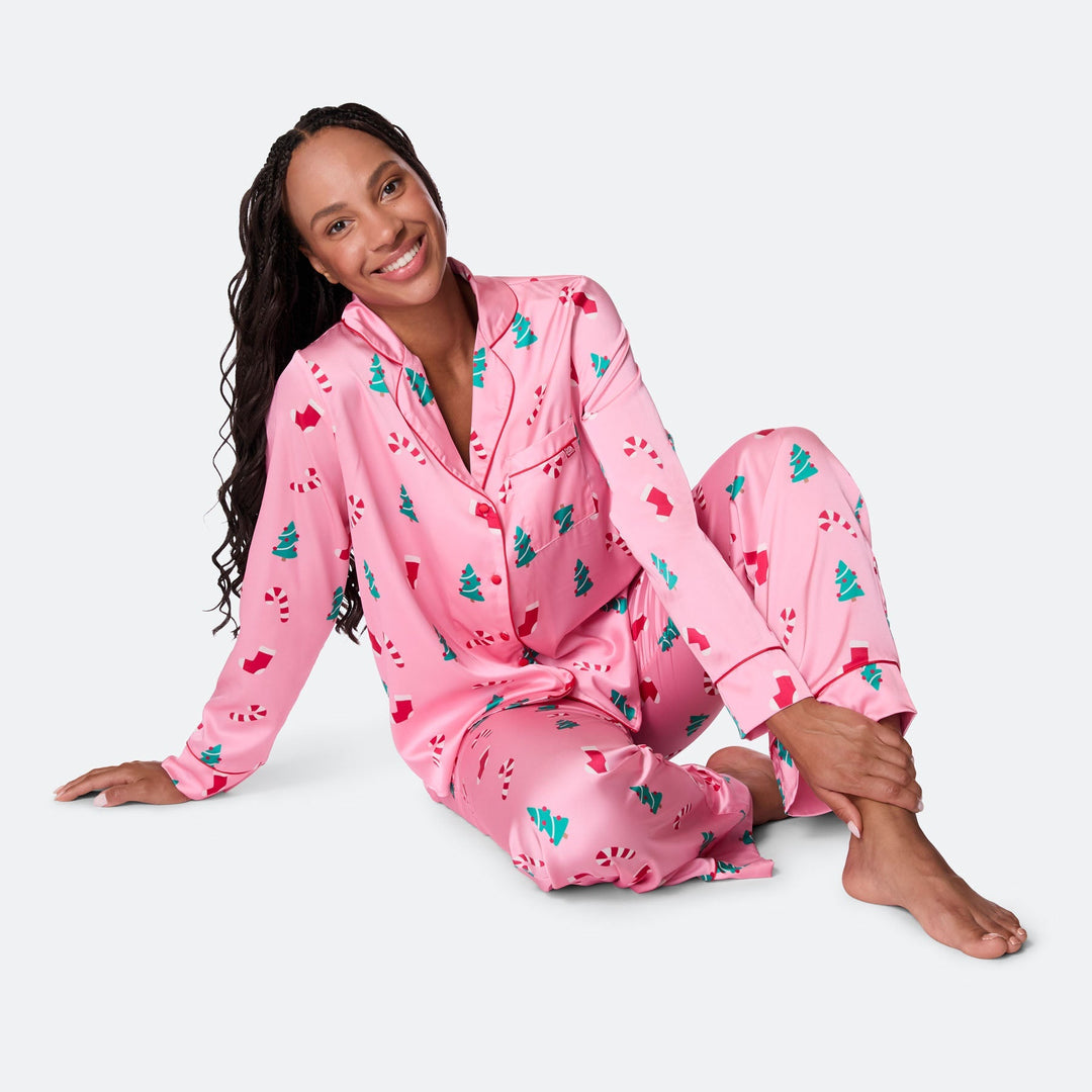 Rosa Satin Julpyjamas Dam