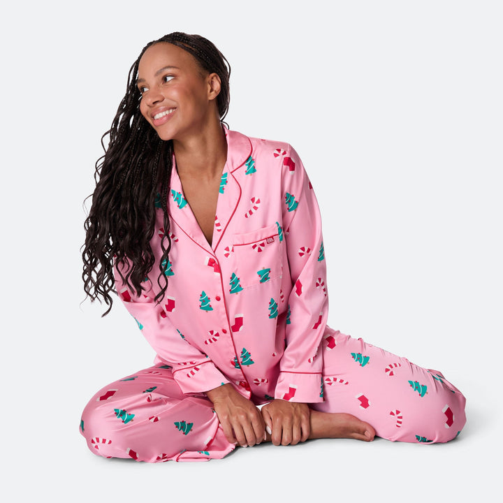 Rosa Satin Julpyjamas Dam