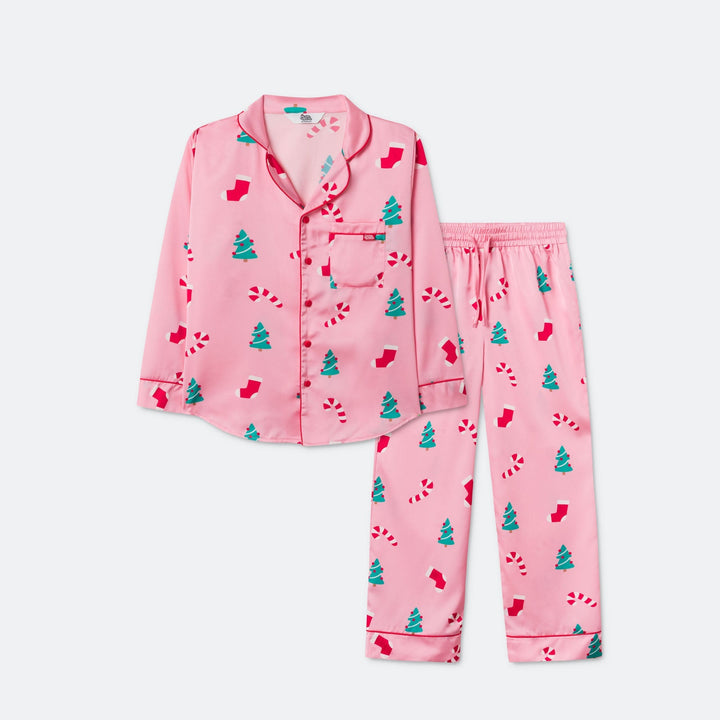 Rosa Satin Julpyjamas Barn