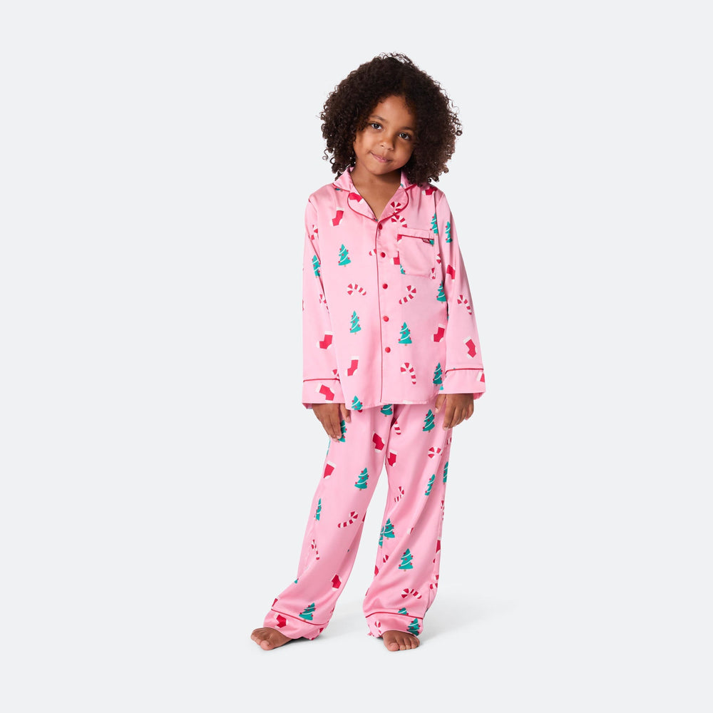 Rosa Satin Julpyjamas Barn