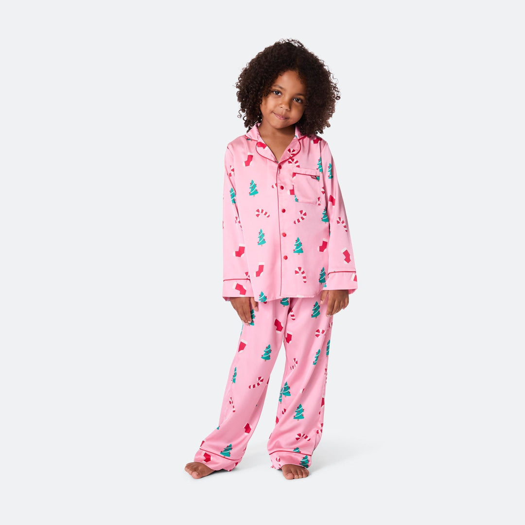 Rosa Satin Julpyjamas Barn