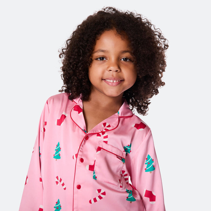 Rosa Satin Julpyjamas Barn