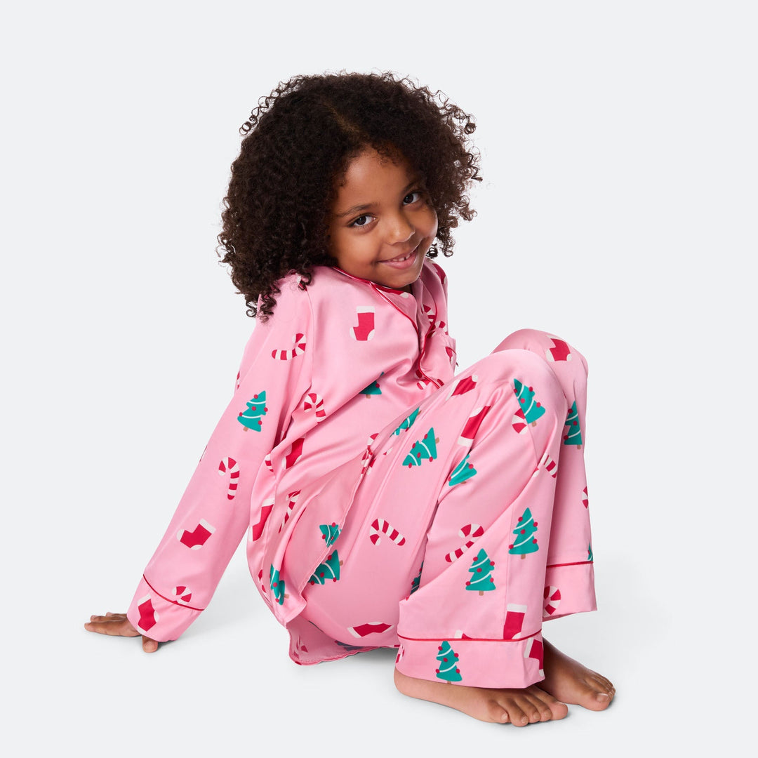 Rosa Satin Julpyjamas Barn