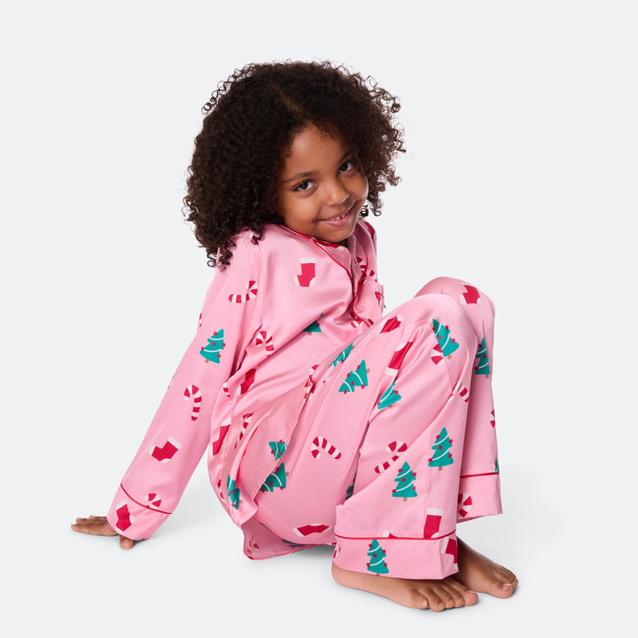 Rosa Satin Julpyjamas Barn