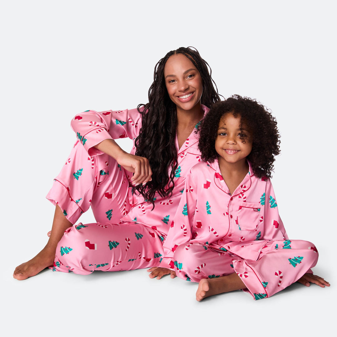 Rosa Satin Julpyjamas Dam