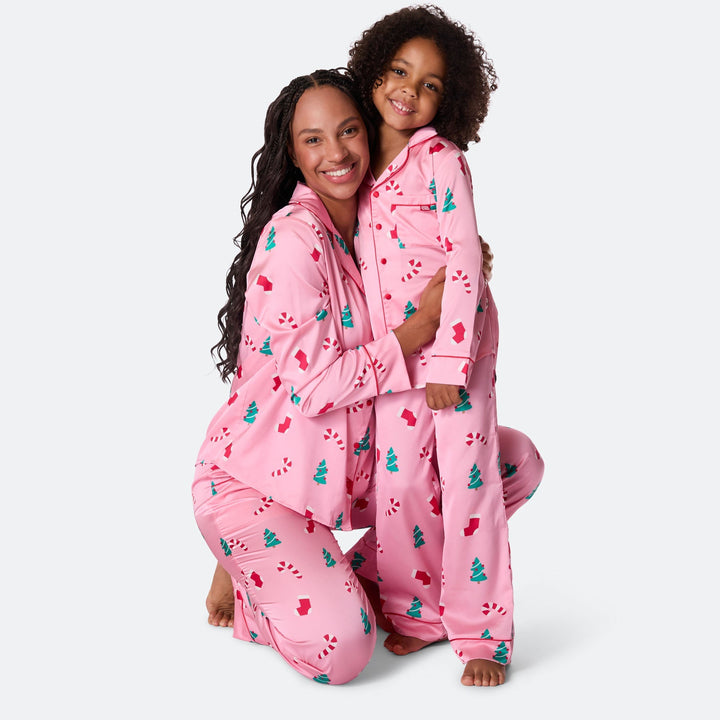 Rosa Satin Julpyjamas Dam