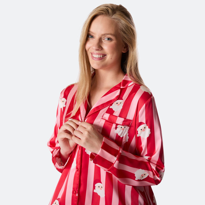 Randig Satin Julpyjamas Dam