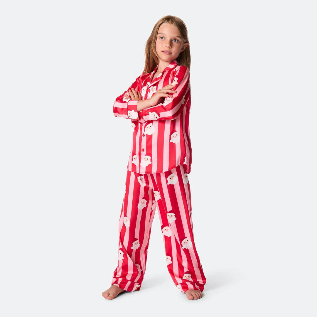 Randig Satin Julpyjamas Barn