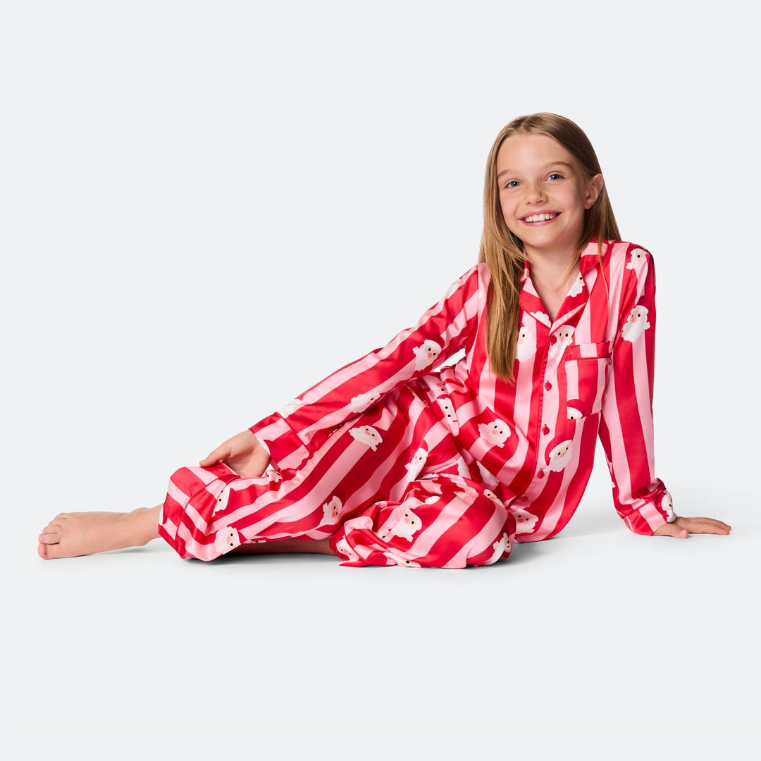 Randig Satin Julpyjamas Barn