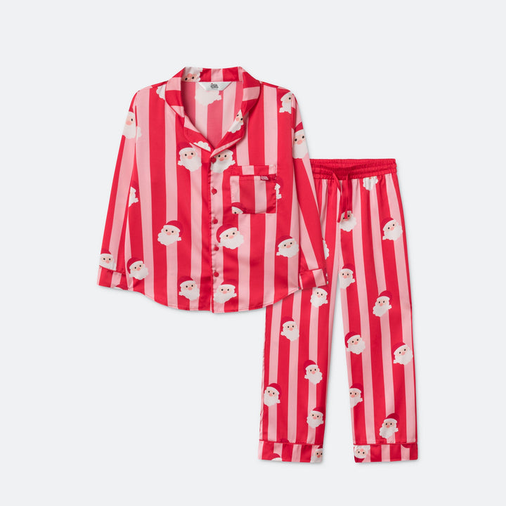 Randig Satin Julpyjamas Barn