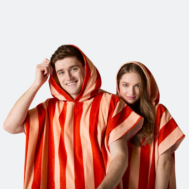 Randig Röd Badponcho